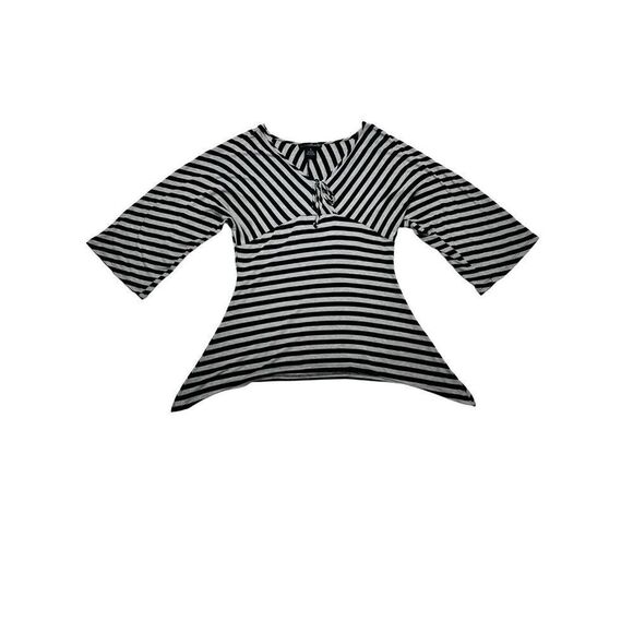 Willi Smith top women’s size small black gray stripe 3/4 sleeve asymmetric hem - Picture 4 of 7